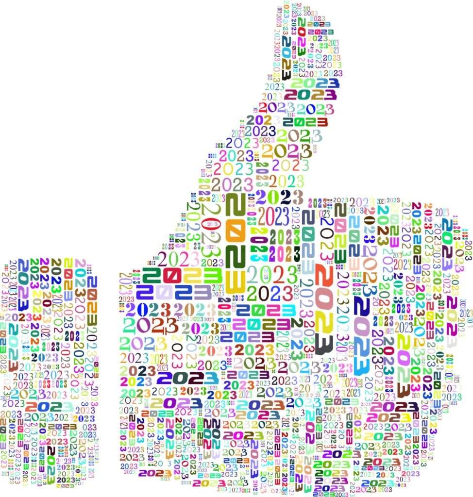 Thumb up made out of 2023, symbolizing social media marketing mistakes to avoid in 2023.