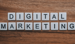 The words "digital marketing" are spelled out using white blocks with letters.