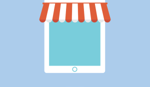 A vector image of a white tablet with a business tent on it.